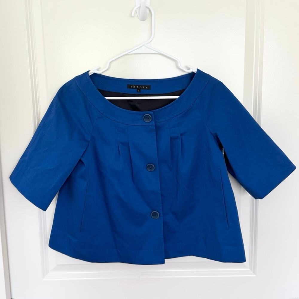 NWT Theory Kimmia Cropped Button Front Jacket Blue Small
